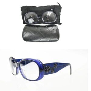 CHANEL CC Logo Camellia Sunglasses Eye Wear Plastic Blue 5113 Italy 60RL750